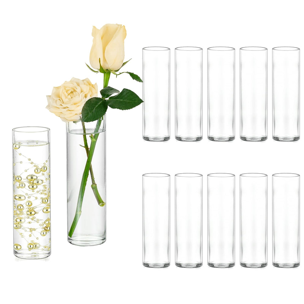 Hewory vue avant du lot de 12 vases montrant la transparence et la présentation pratique
