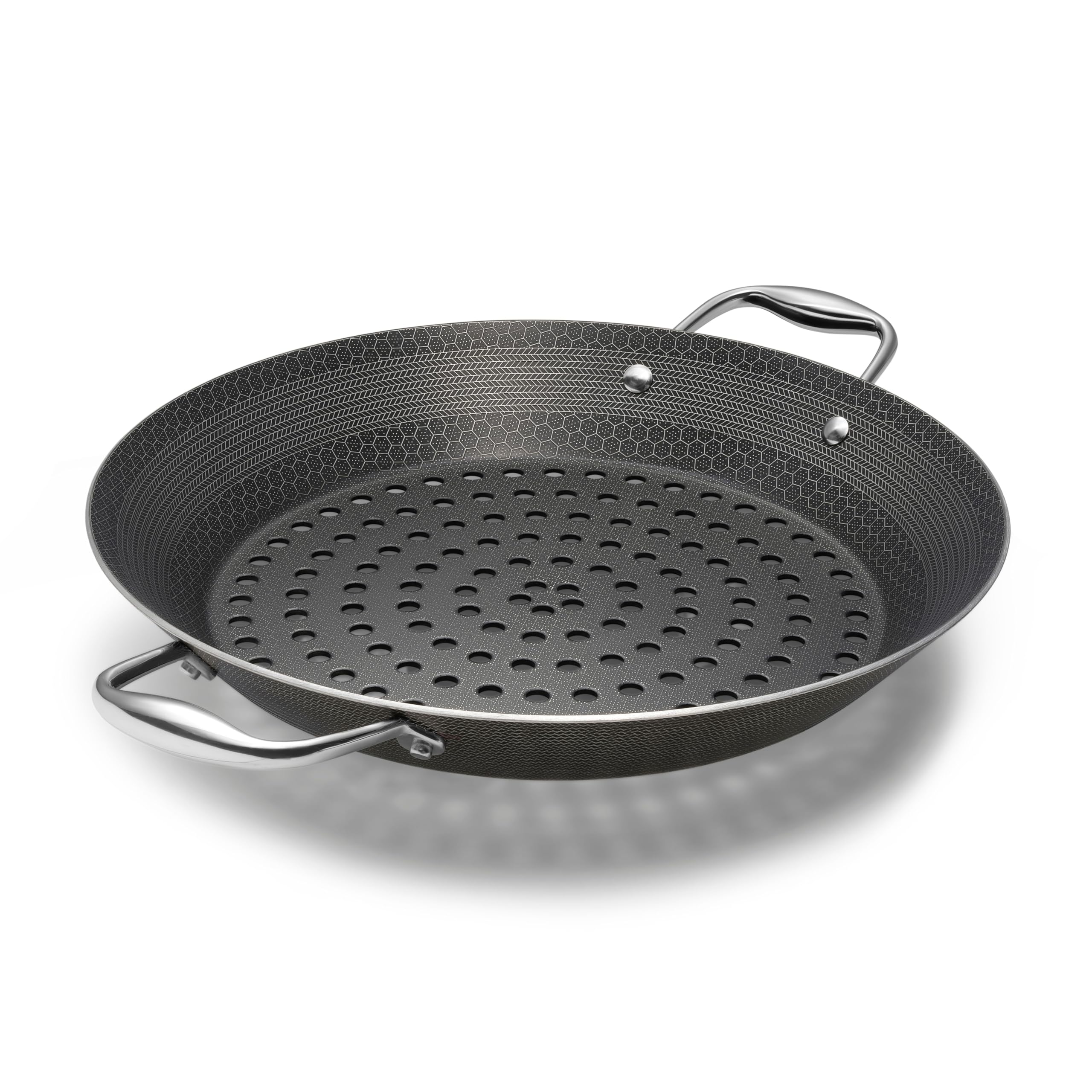 HexClad face avant montrant le design et la zone de cuisson, offre une saisie homogène