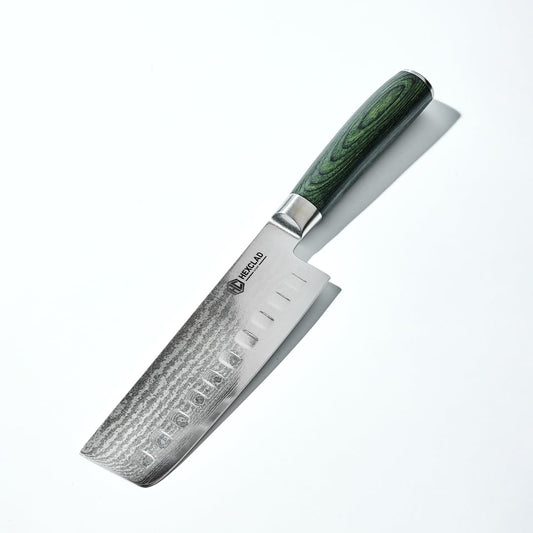 HexClad vue avant du couteau Nakiri montrant lame et manche, précision de coupe
