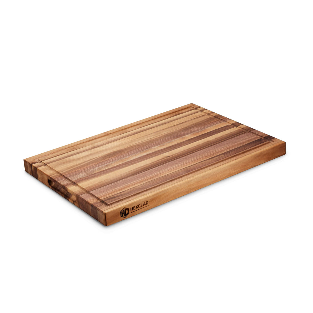HexClad planche noyer face rainurée récupère jus et évite débordements