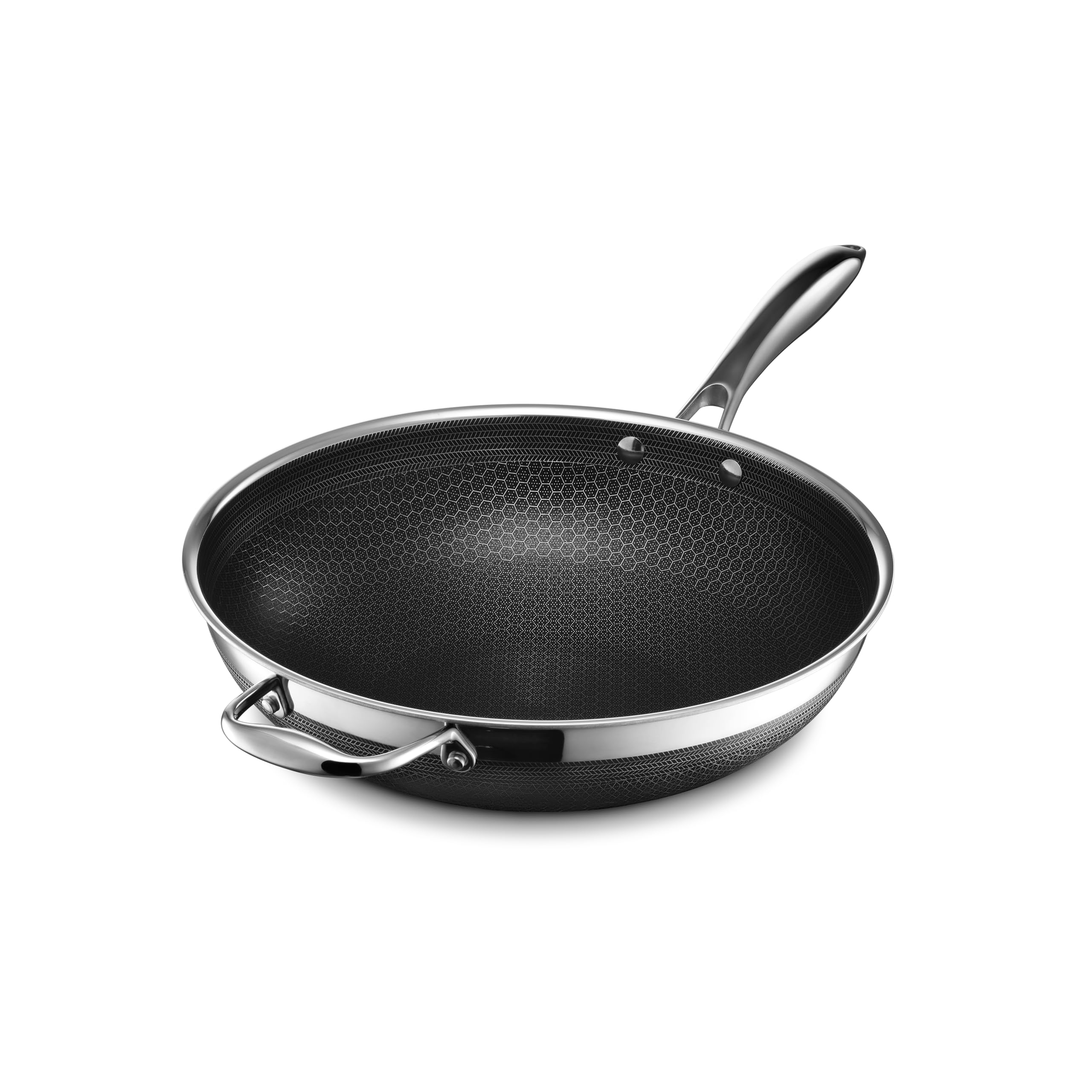 HexClad wok face avant avec finition hybride, visibilité du design