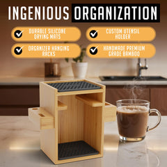 HEXNUB avec AeroPress et accessoires illustrant gain de place et ordre