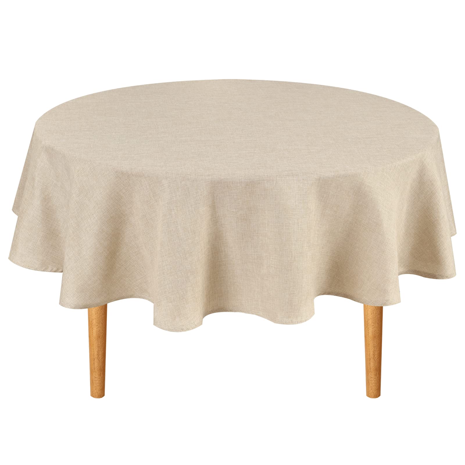 Hiasan nappe ronde beige montrant le tombé élégant et la protection de la table