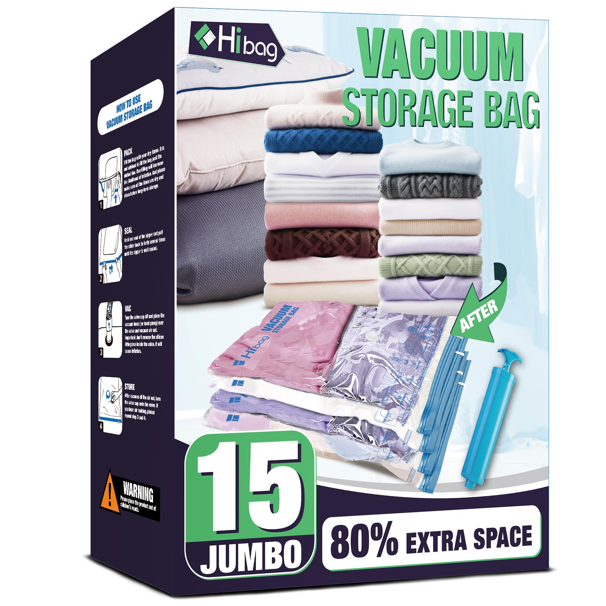 HIBAG face avant du pack montrant 15 sacs pour gain de place