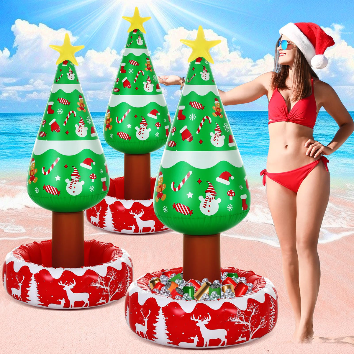 Hiboom sapin gonflable vue avant montrant design festif et gain de place