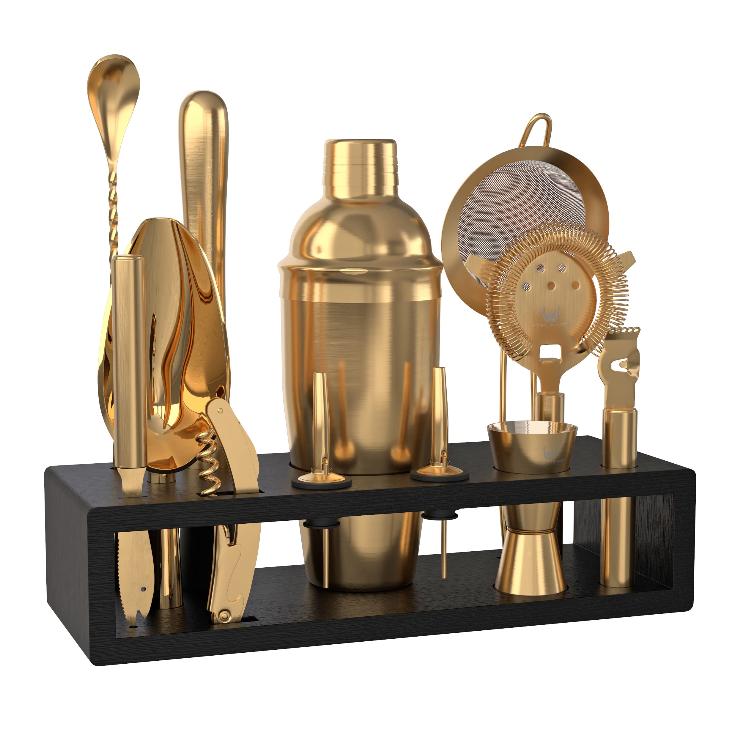Highball & Chaser vue face du coffret avec shaker et outils, présentation élégante