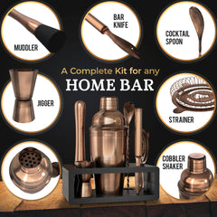 Highball & Chaser ensemble d’outils sur support bambou noir pour rangement stable