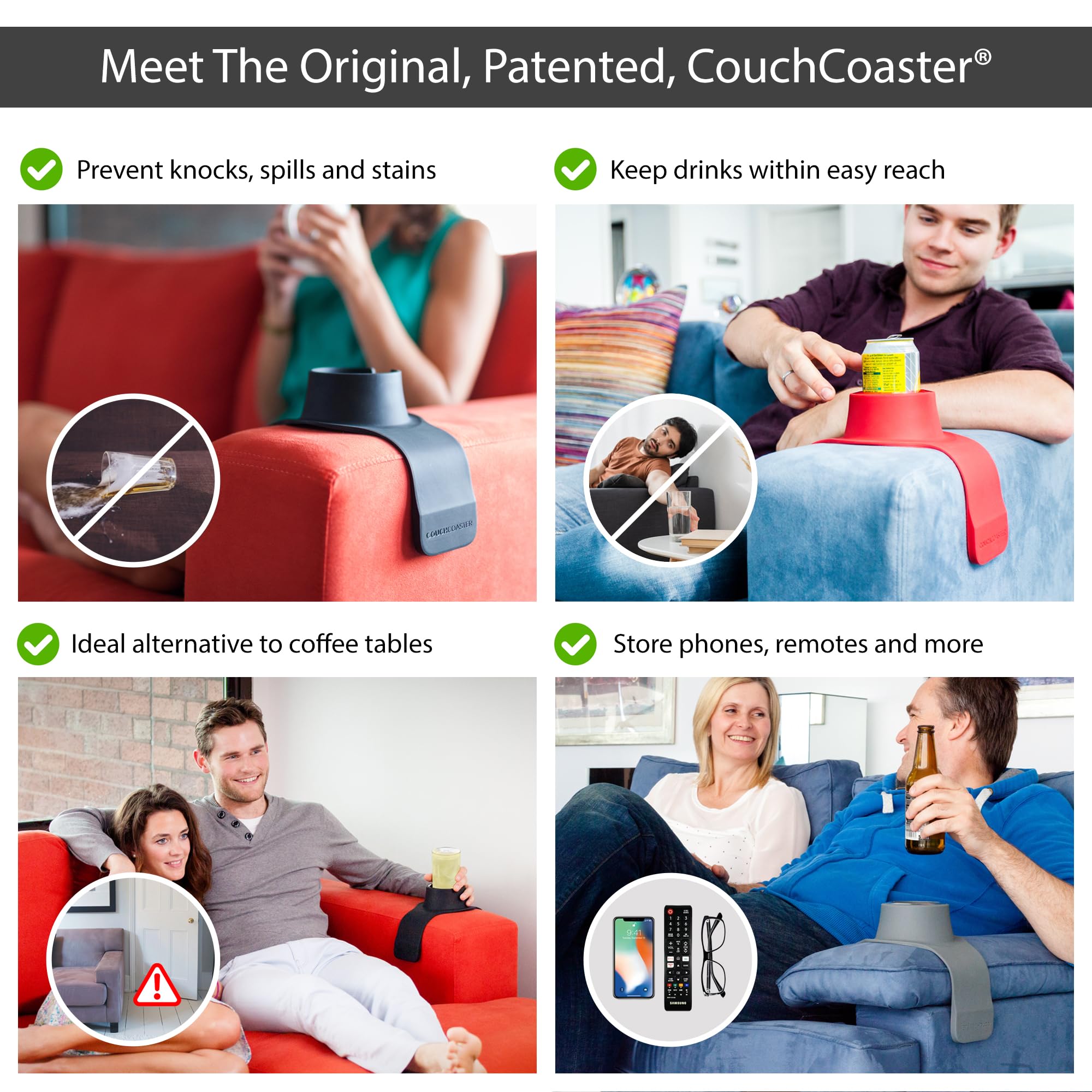 HIT PRODUCTS CouchCoaster gros plan sur texture silicone antidérapante, stabilité renforcée
