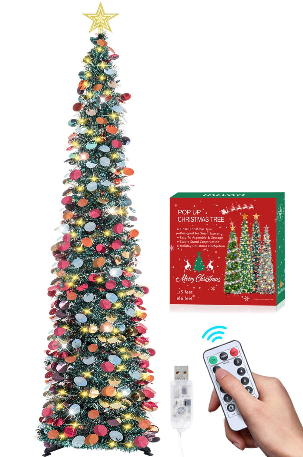 HMASYO gros plan branches tinsel avec sequins pour effet scintillant