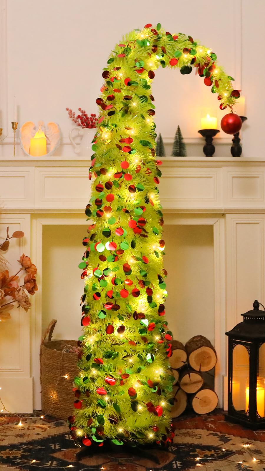 HMASYO texture tinsel lime vert scintillant pour décor festif