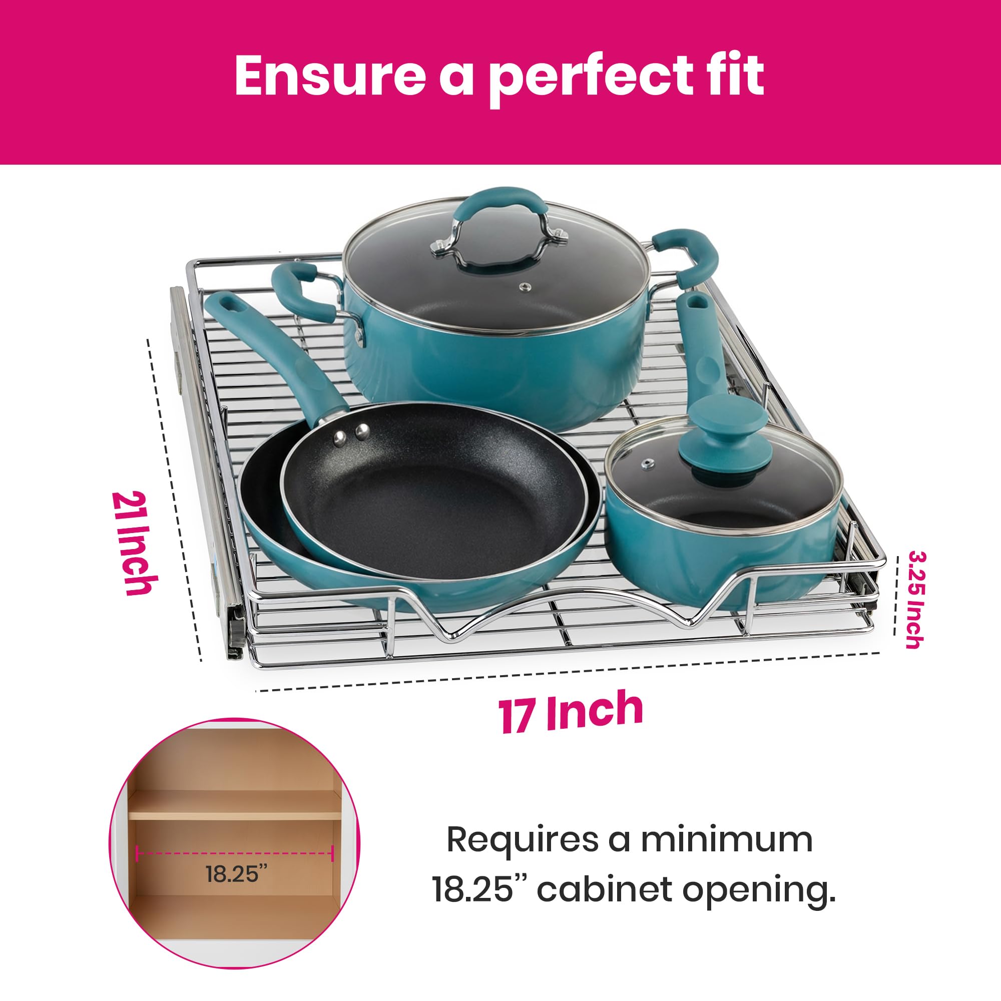 HOLDN’ STORAGE tiroir sorti montrant accès total aux casseroles et ustensiles