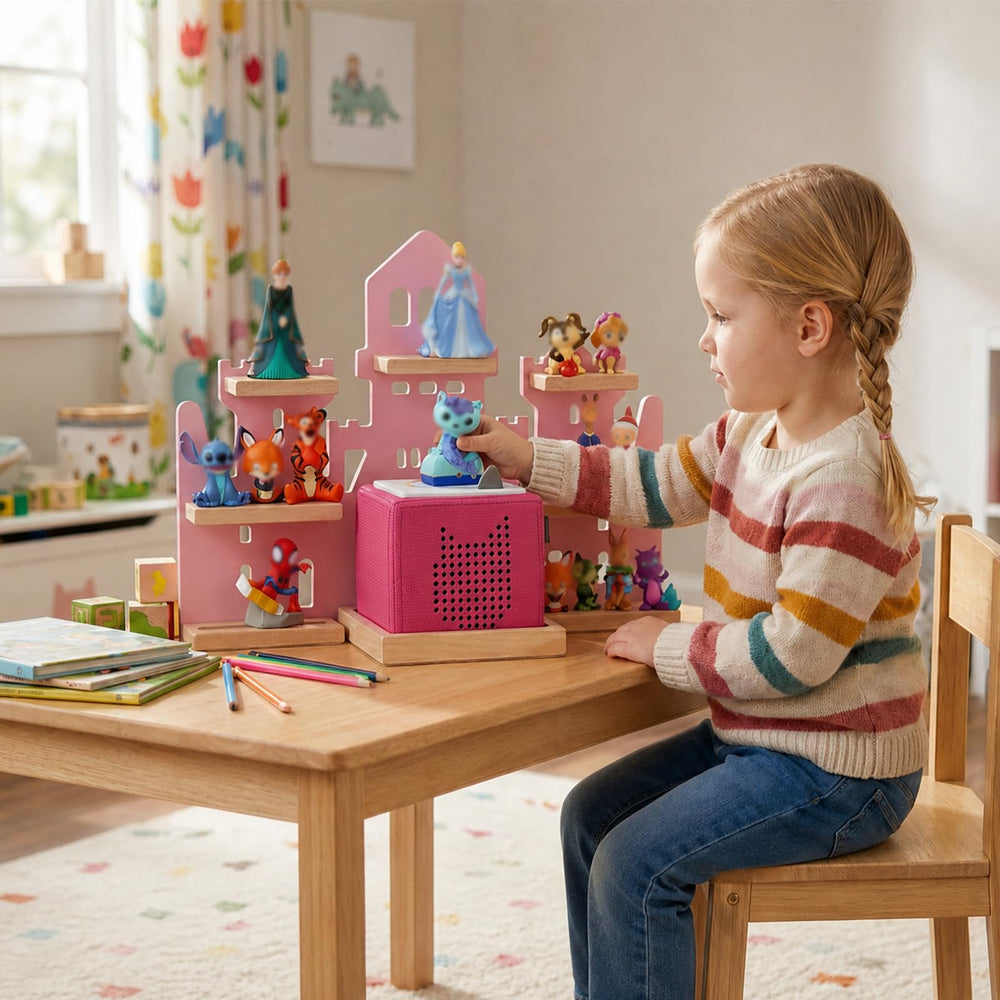 HoliPapaya étagère affichant plusieurs figurines bien organisées et visibles