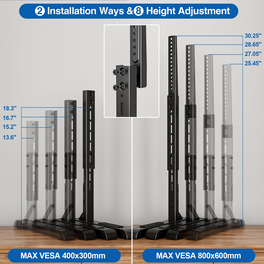 HOLMAXD pied réglé à la hauteur maximale pour dégager espace sous TV