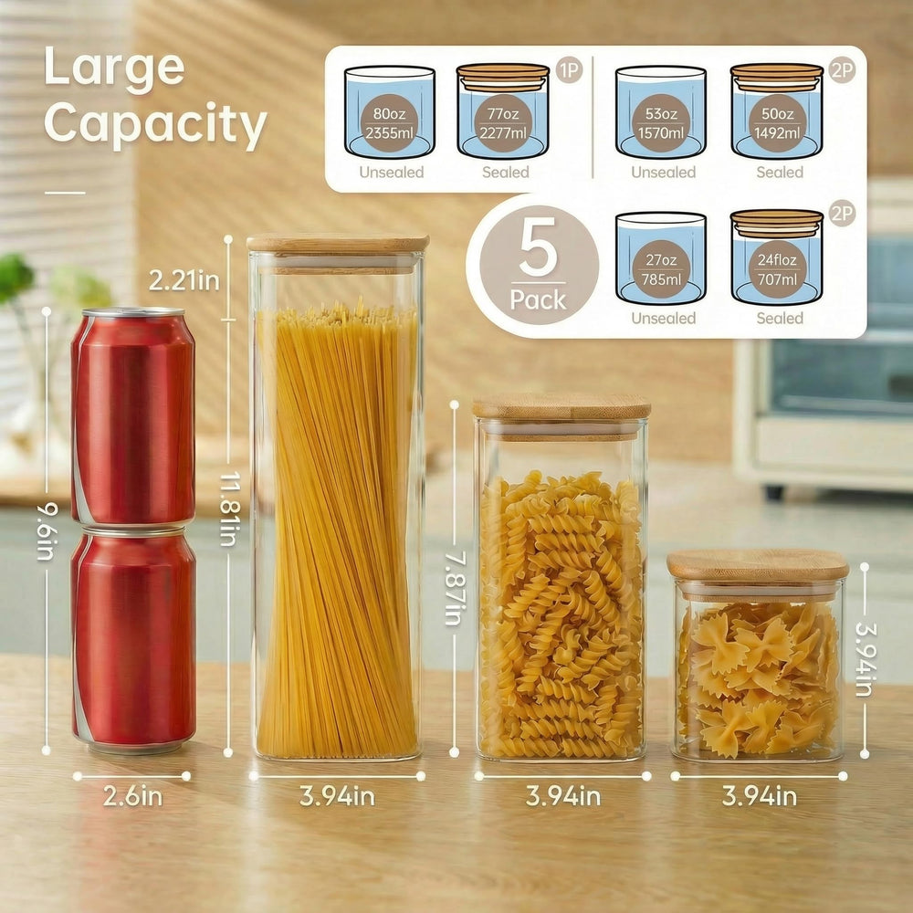 HomArtist ensemble de cinq bocaux verre pour organisation efficace du garde-manger
