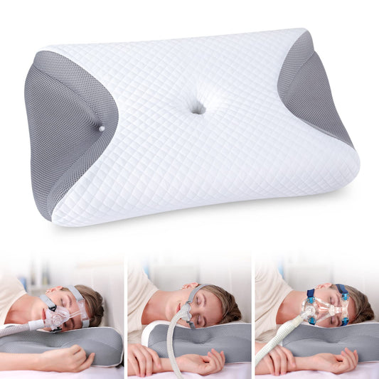 HOMCA oreiller vue de face montrant découpe pour masque et confort