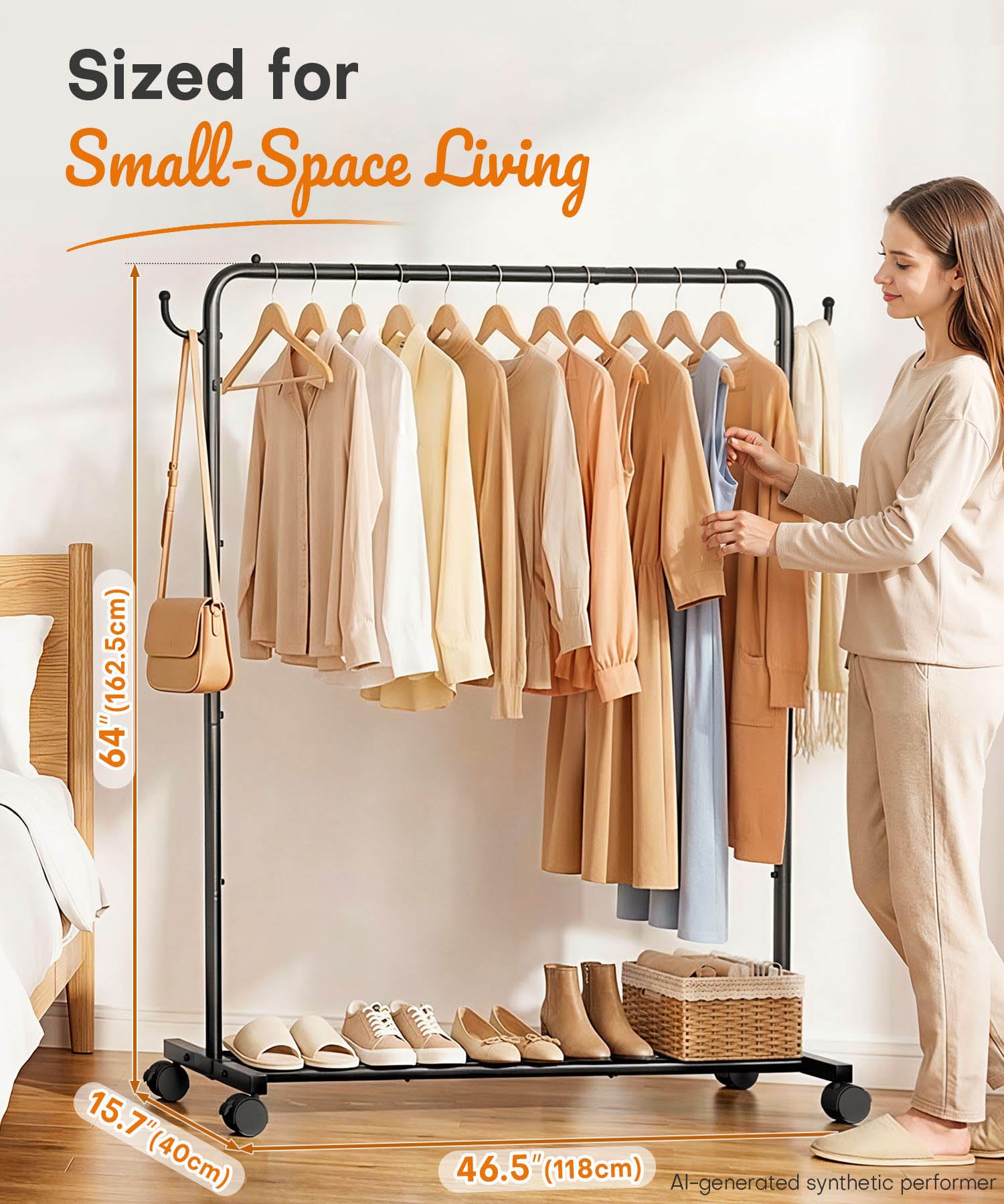 Homde crochets latéraux montrant suspension pratique pour sacs