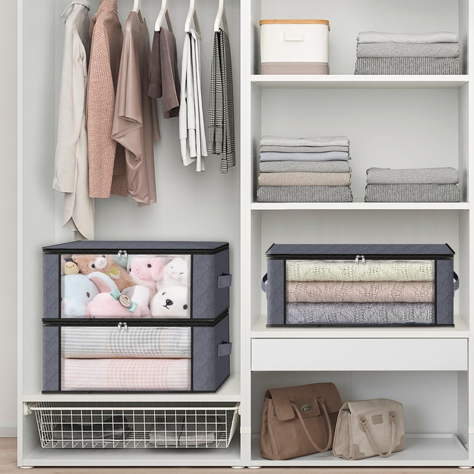 HomeHacks contenant couvertures et pulls capacité 35L bien organisée