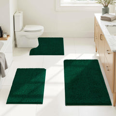 HOMEIDEAS ensemble de trois tapis de bain vert foncé apportant confort antidérapant