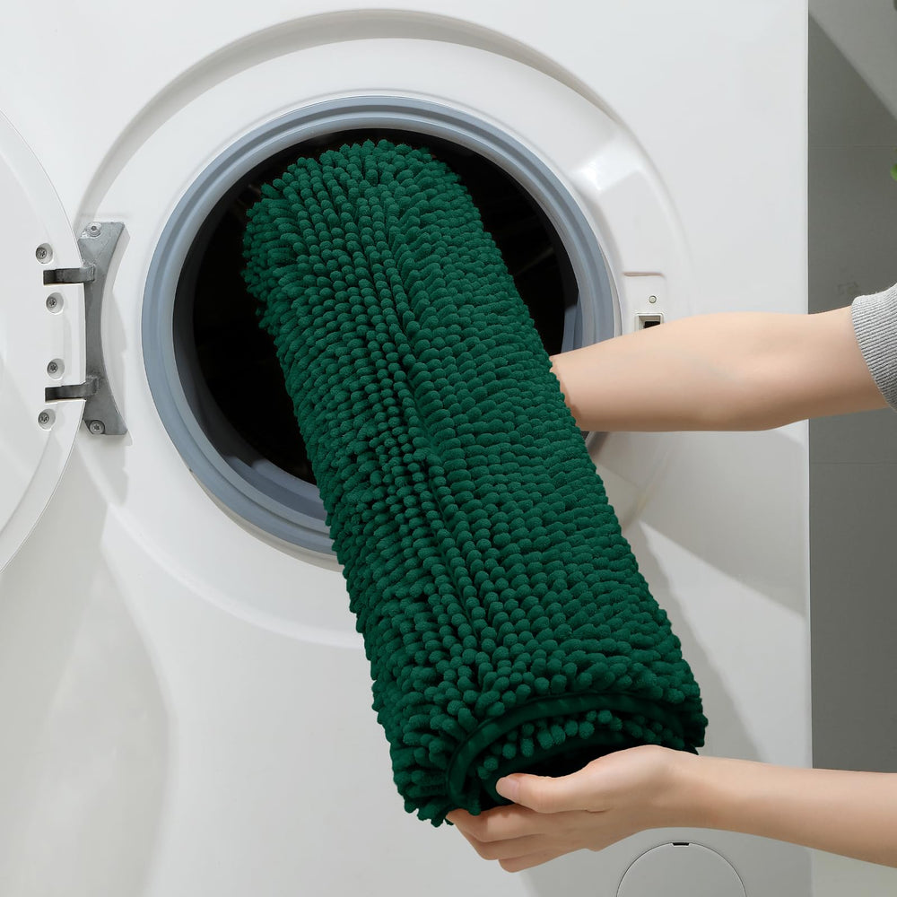 HOMEIDEAS tapis plié montrant facilité d'entretien et lavage en machine