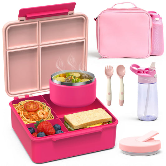HOMEKOL boîte bento rose face avant, rangement organisé et transport sûr