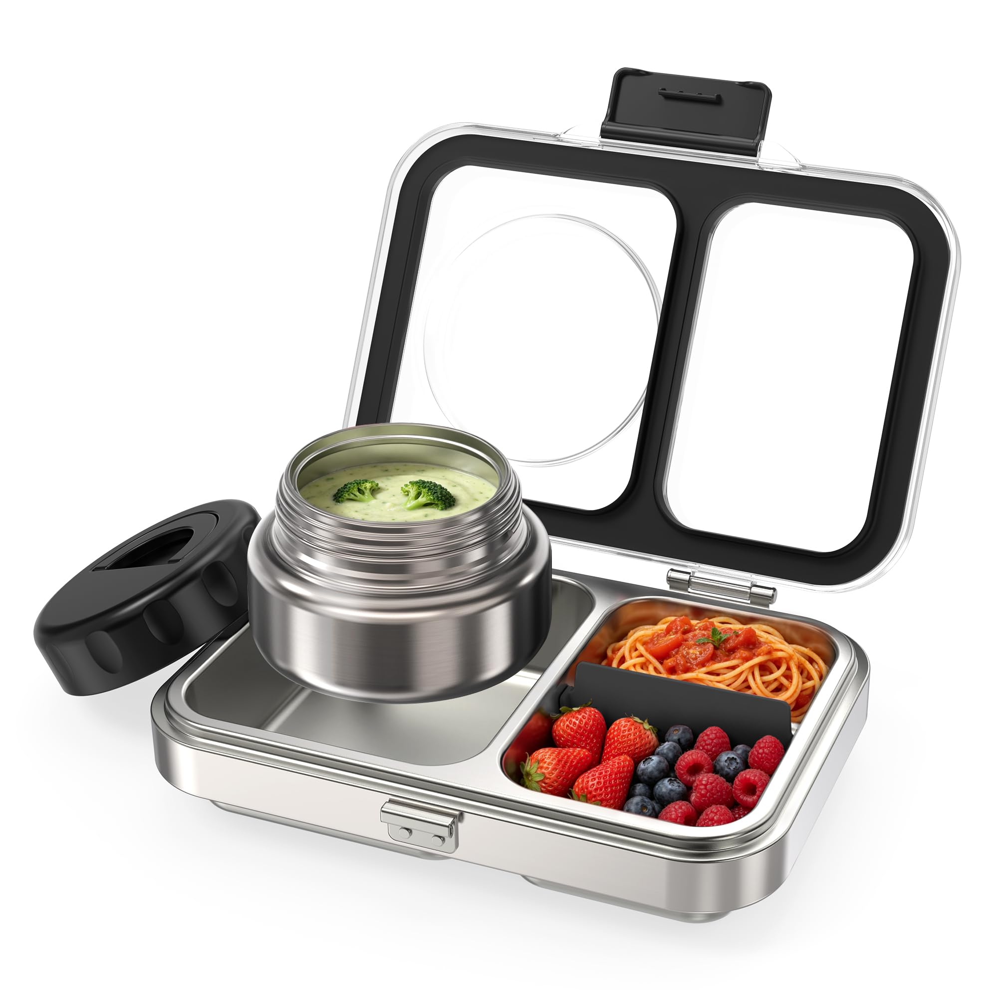HOMEKOL boîte-déjeuner vue de face montrant format compact et répartition intérieure pratique