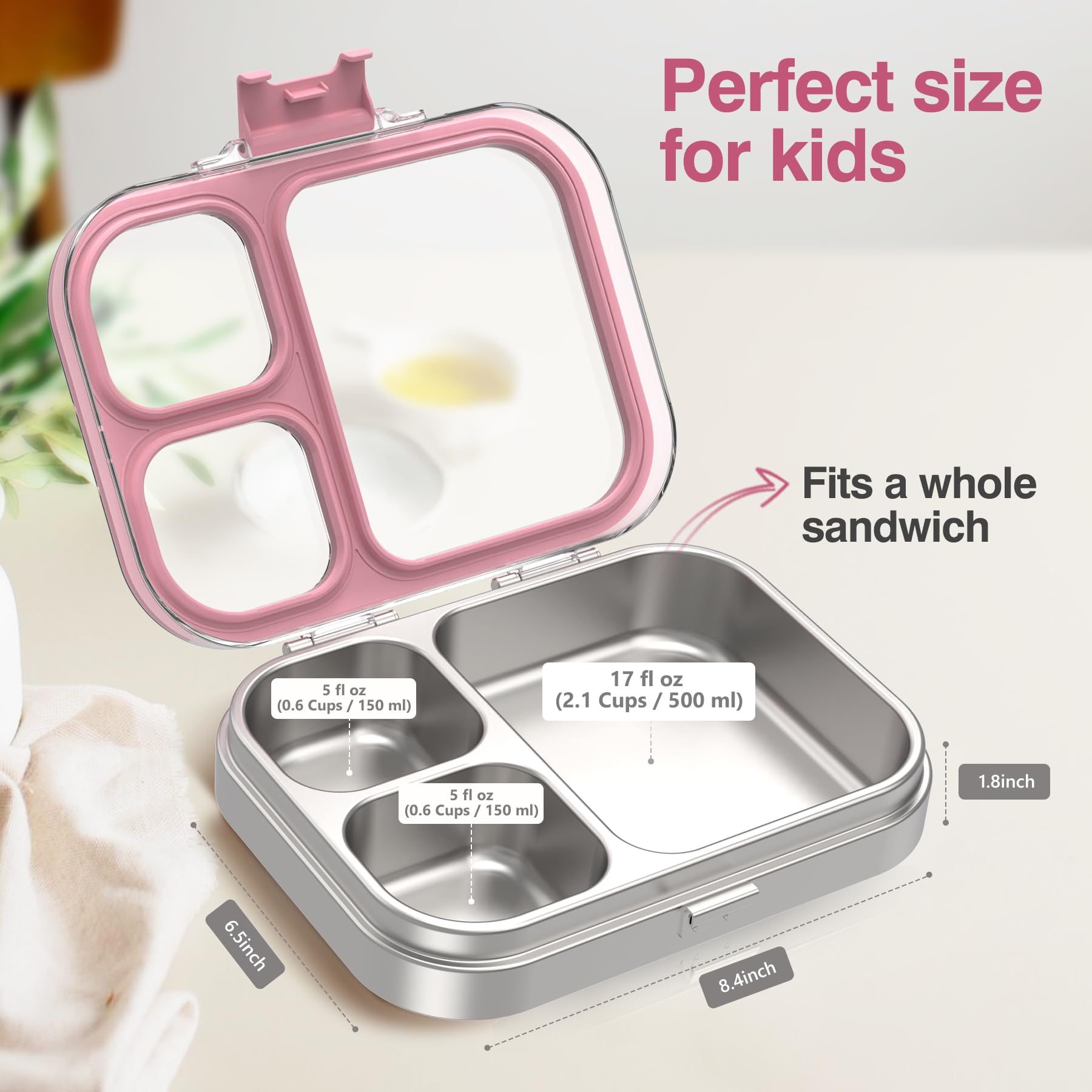 HOMEKOL boîte ouverte avec sandwich et fruits, maintien des portions