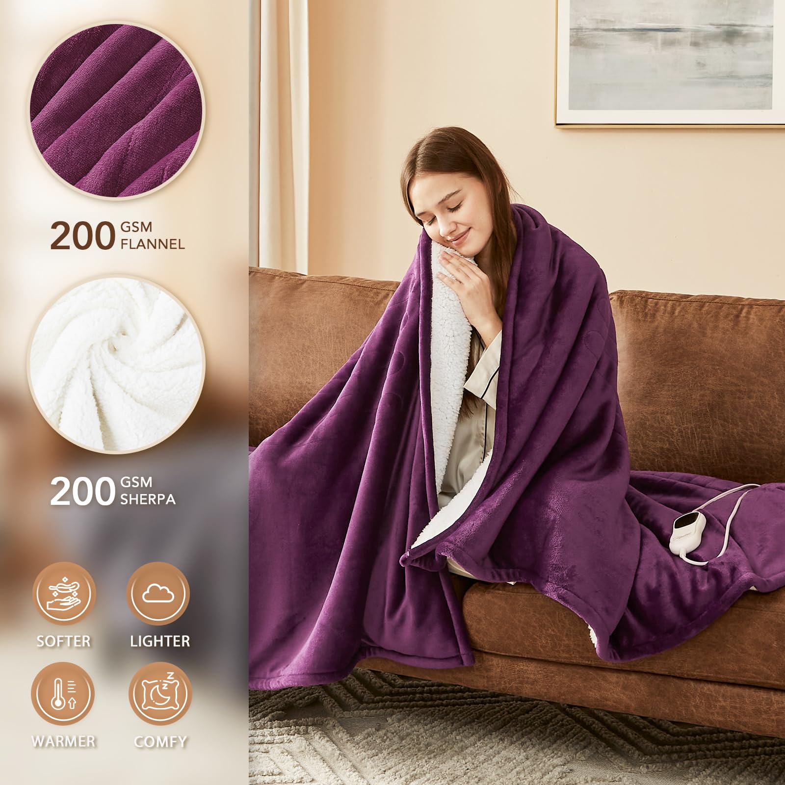 Homemate plaid texture sherpa douce pour chaleur et toucher moelleux