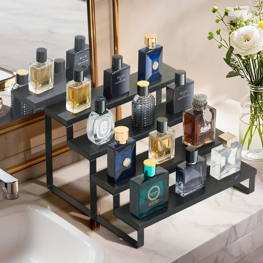 HomePekite présentoir en usage avec parfums offrant visibilité et accès facile