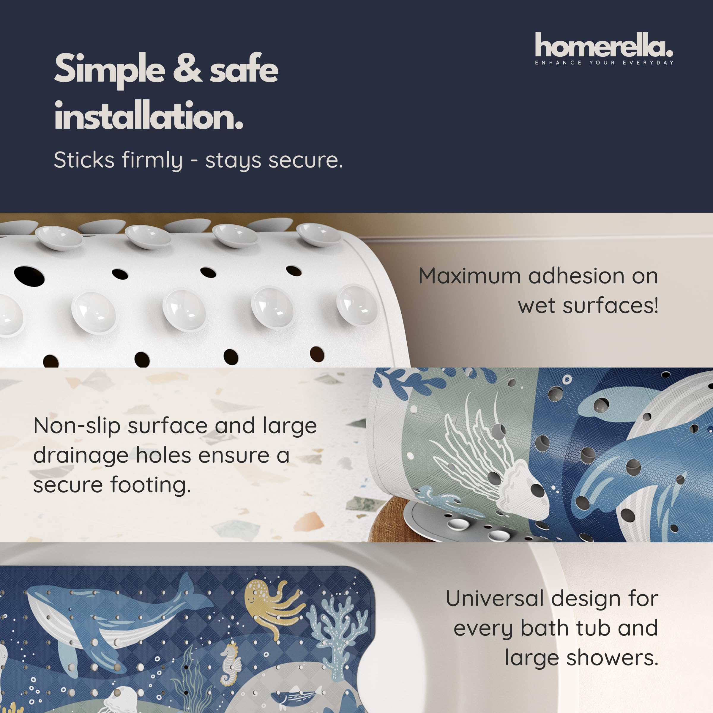 Homerella tapis en bain avec bébé montrant usage sûr