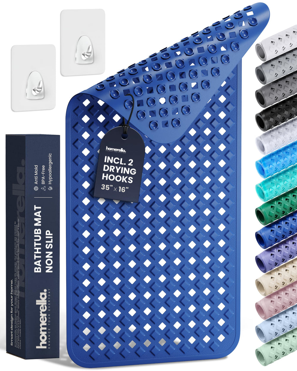 Homerella vue avant du tapis et emballage montrant taille et design sécurisant