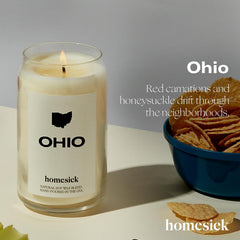 Homesick bougie Ohio mèche allumée produisant une flamme stable et diffusion propre