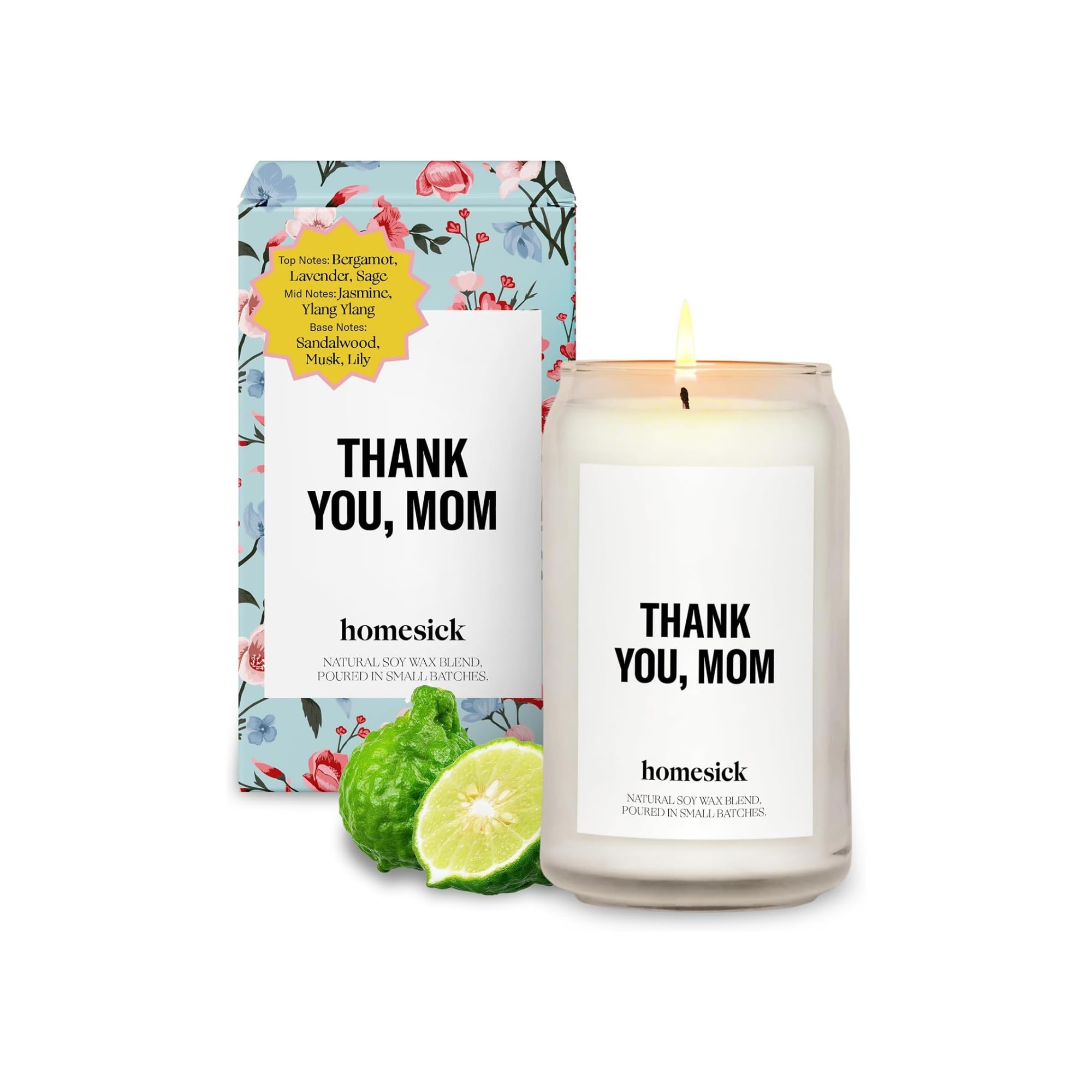Homesick bougie avant boîte montrant l'étiquette élégante et l'effet cadeau