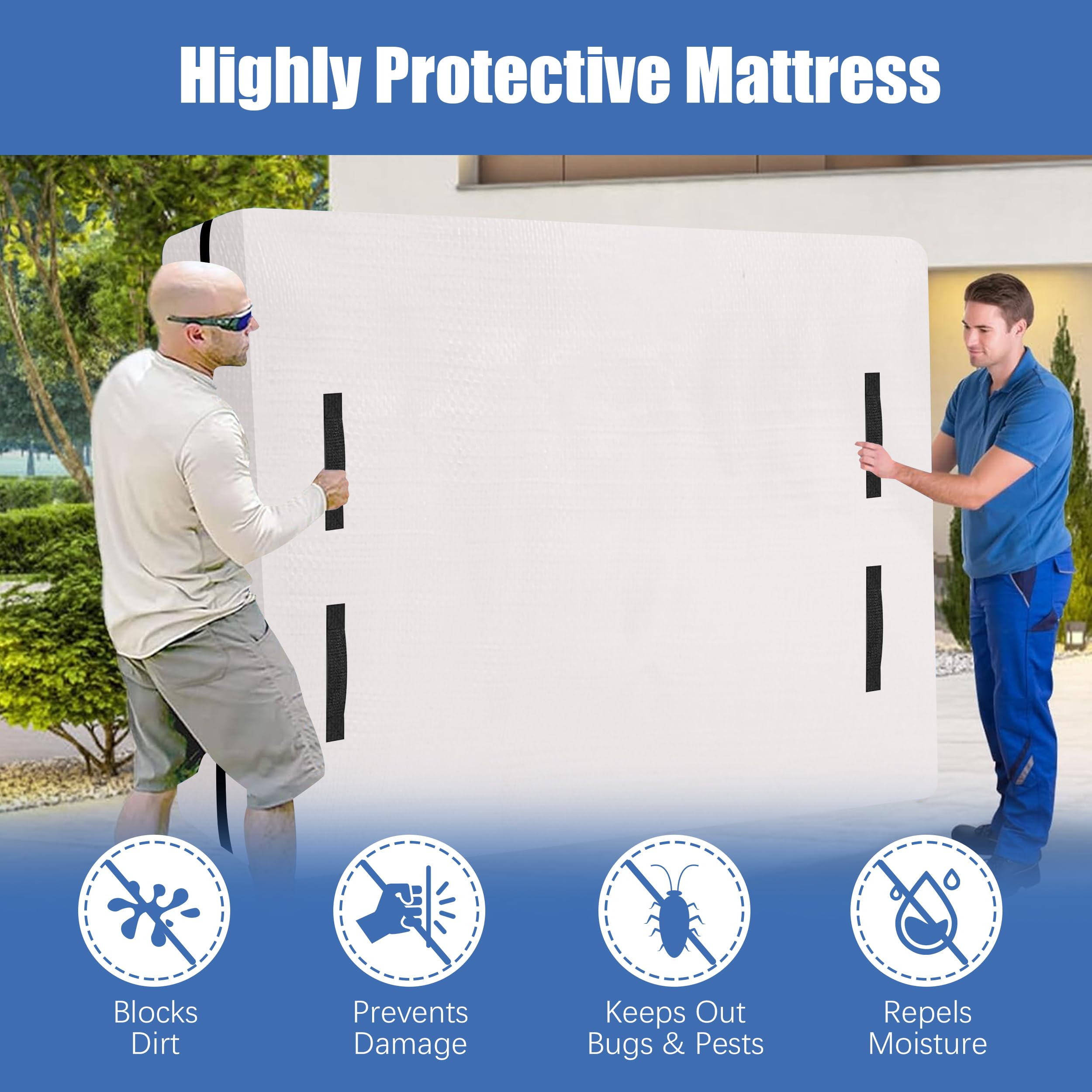 HOMESURE matelas rangé à l'intérieur de la housse illustrant ajustement et protection