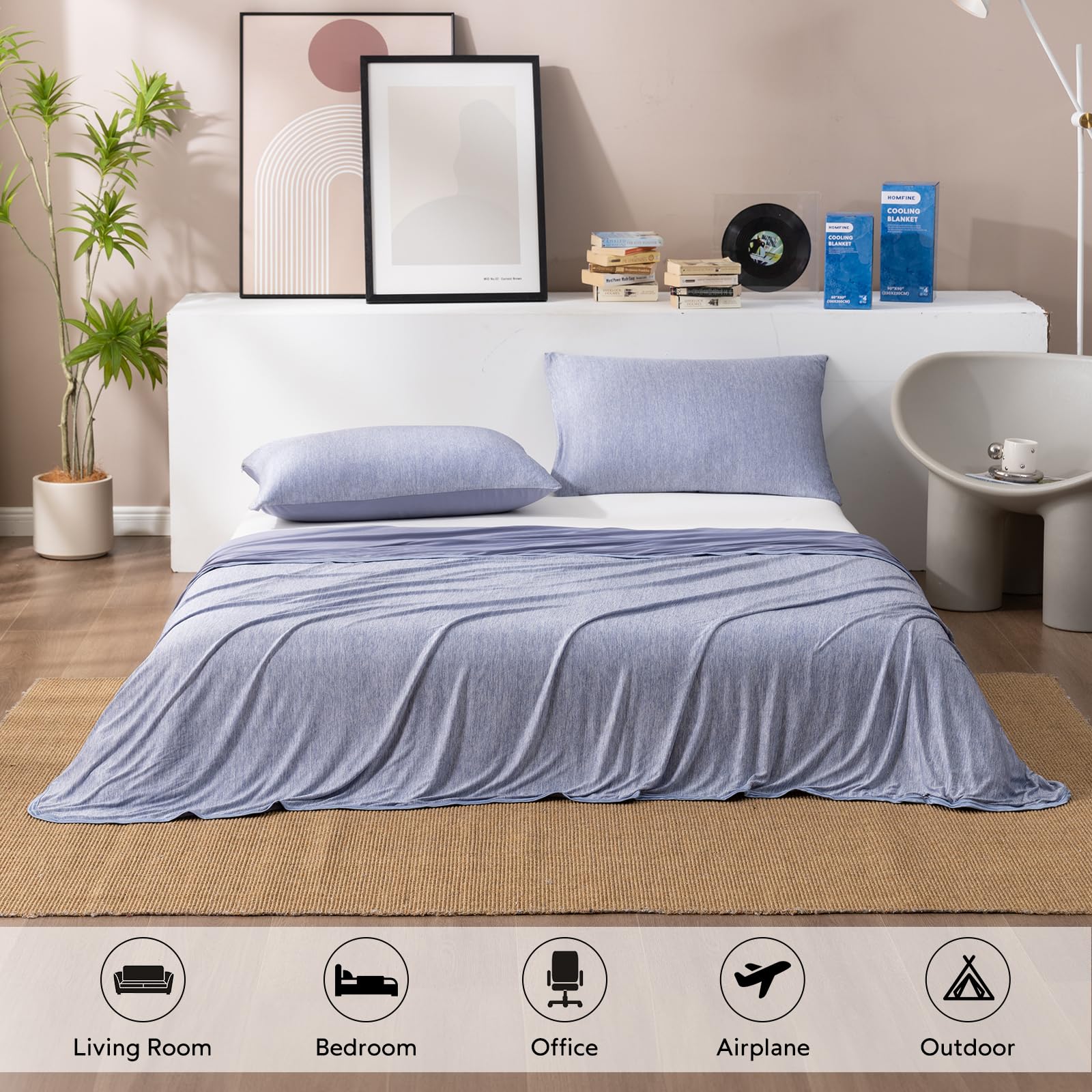 HOMFINE couverture utilisée sur canapé apportant fraîcheur immédiate