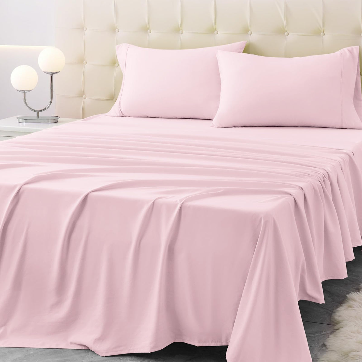 Homilay vue avant du set Twin XL montrant couleur rose pâle et finition hôtelière