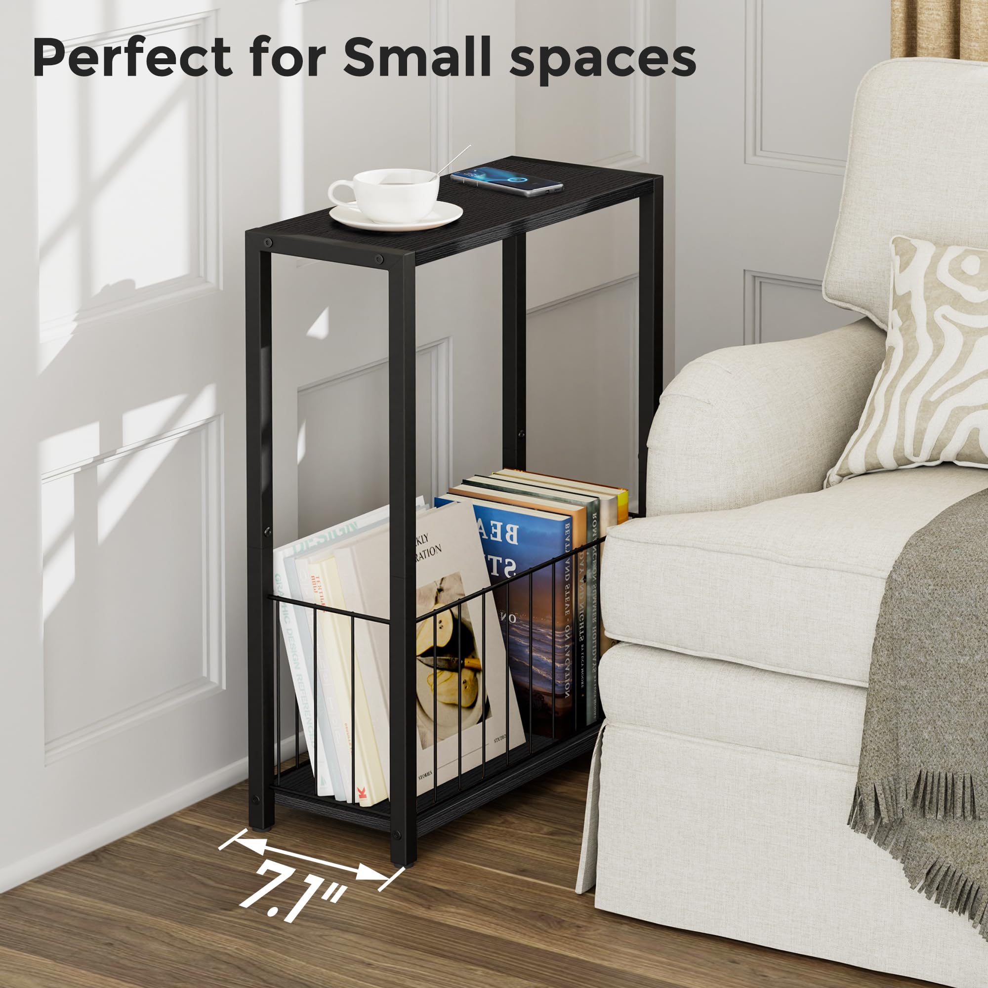 Homleke table côté usage sofa avec lampe et télécommande organisée