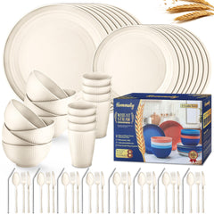 Hommaly ensemble complet 64 pièces beige montrant packaging et contenu, praticité de rangement