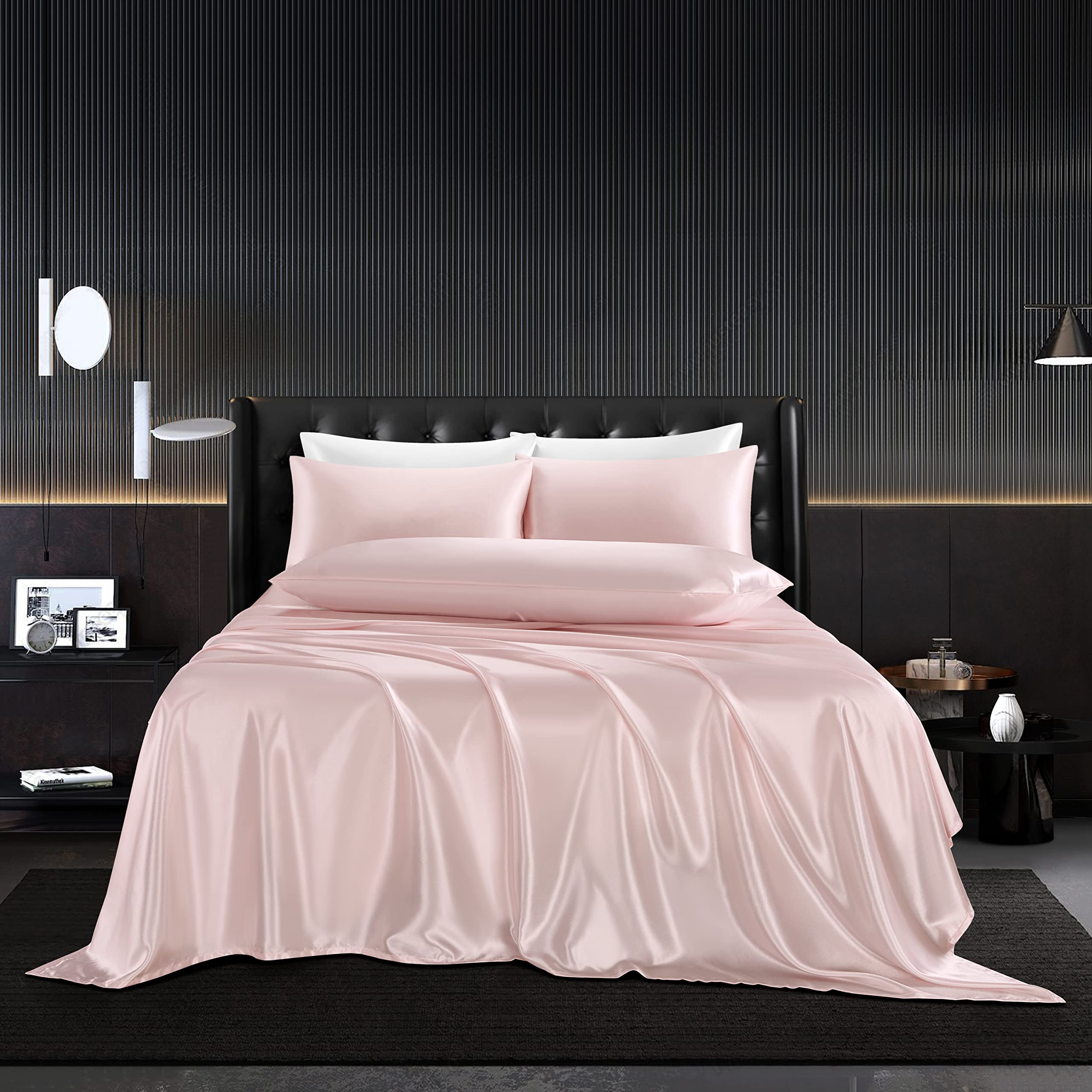 HommxJF ensemble draps rose blush sur lit, apporte élégance instantanée