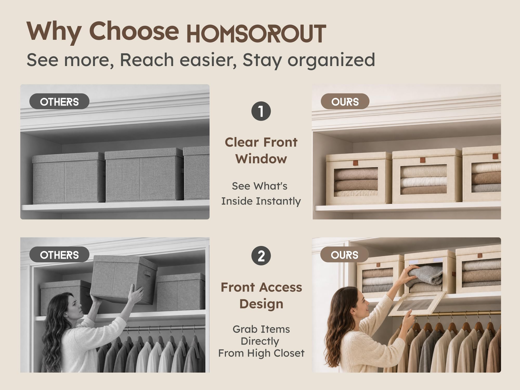 Homsorout boîte utilisée dans un placard démontrant rangement organisé