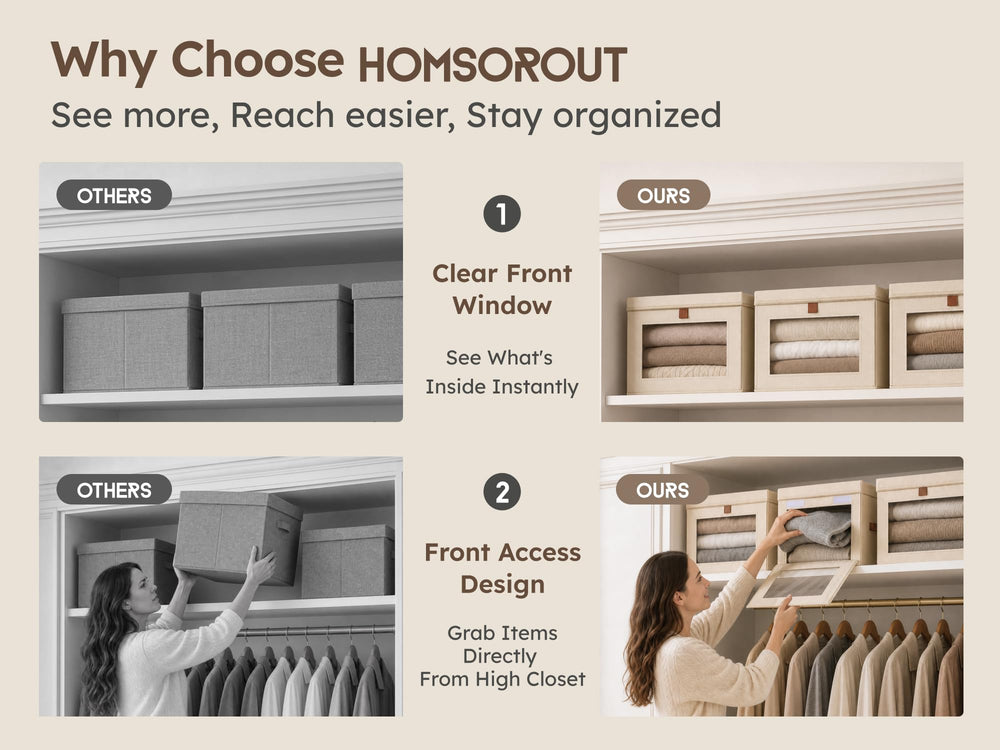 Homsorout boîte utilisée dans un placard démontrant rangement organisé