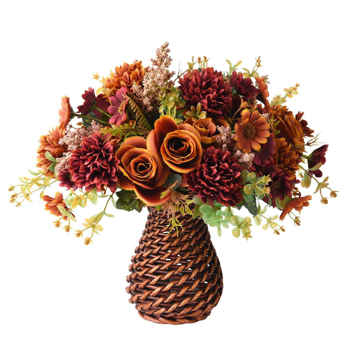 Homsunny vase rotin face montrant l'ensemble décoratif et une touche automnale durable