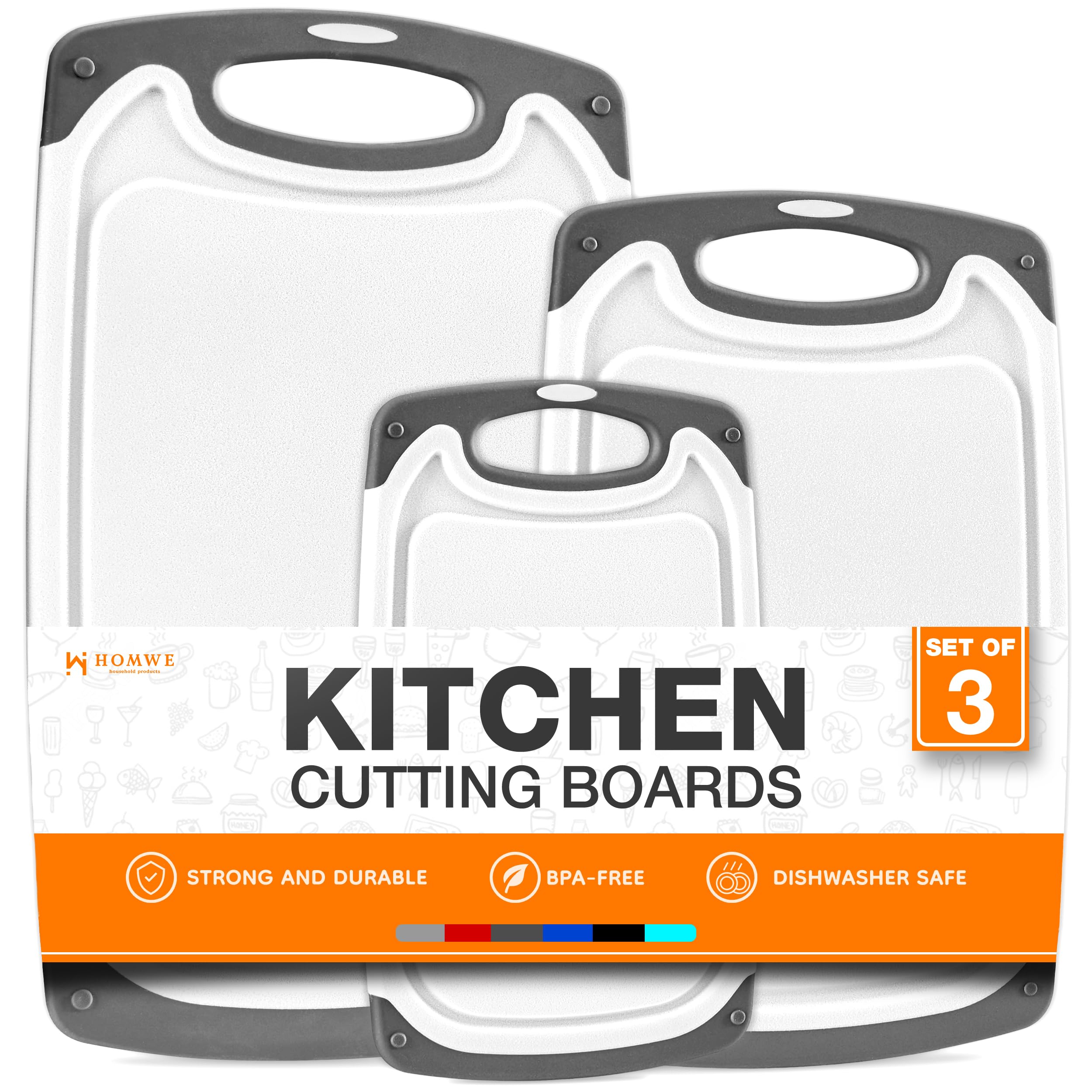 HOMWE emballage avant montrant le lot de trois planches, gain de place