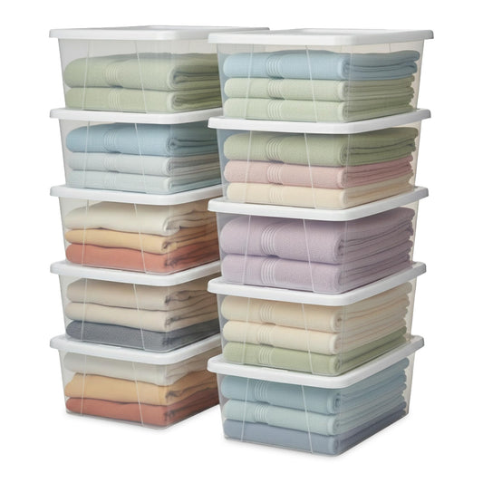 HOMZ vue avant du pack de 10 boîtes, rangement visible et ordonné