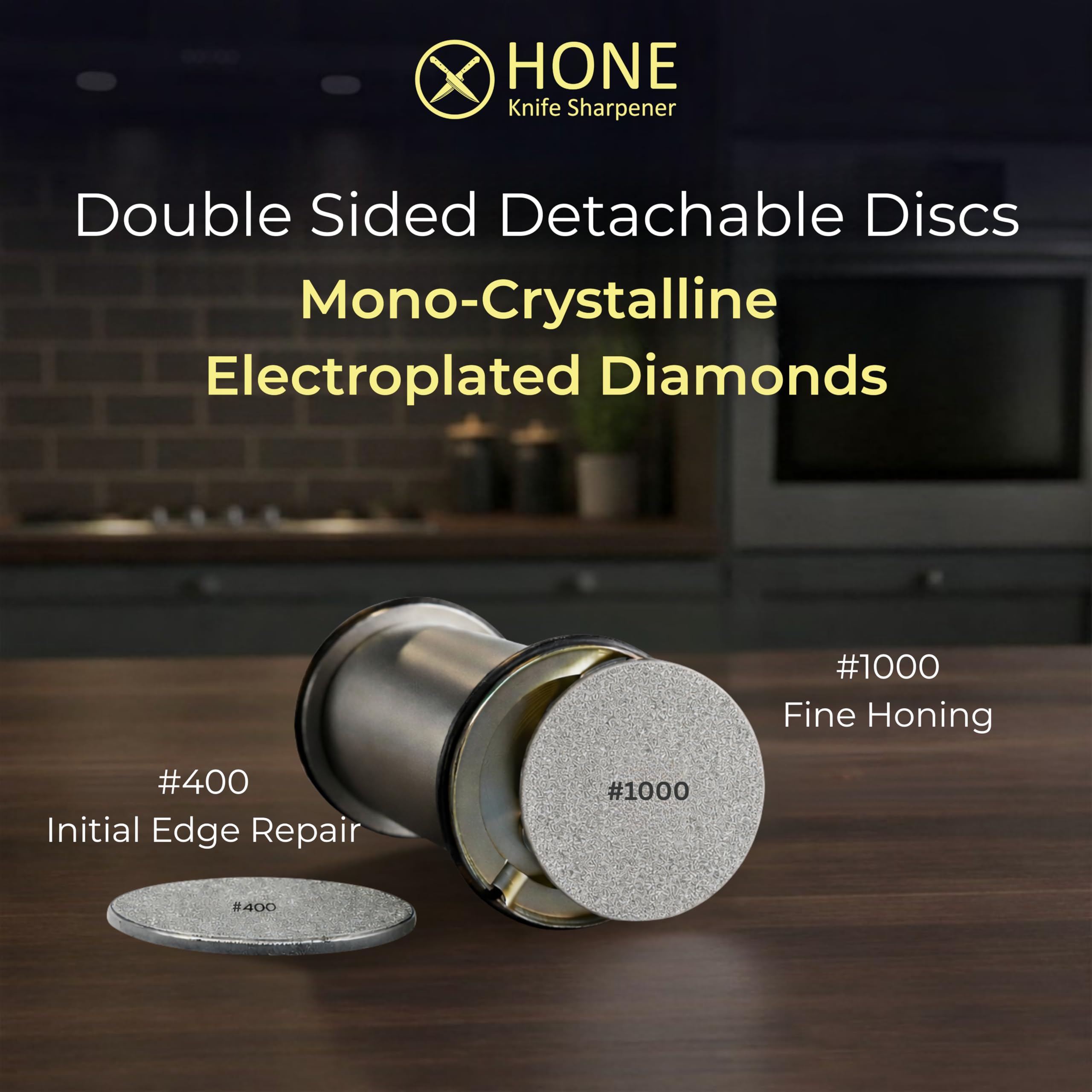 HONE gros plan disque diamant #400 et #1000 montrant texture pour remise en forme
