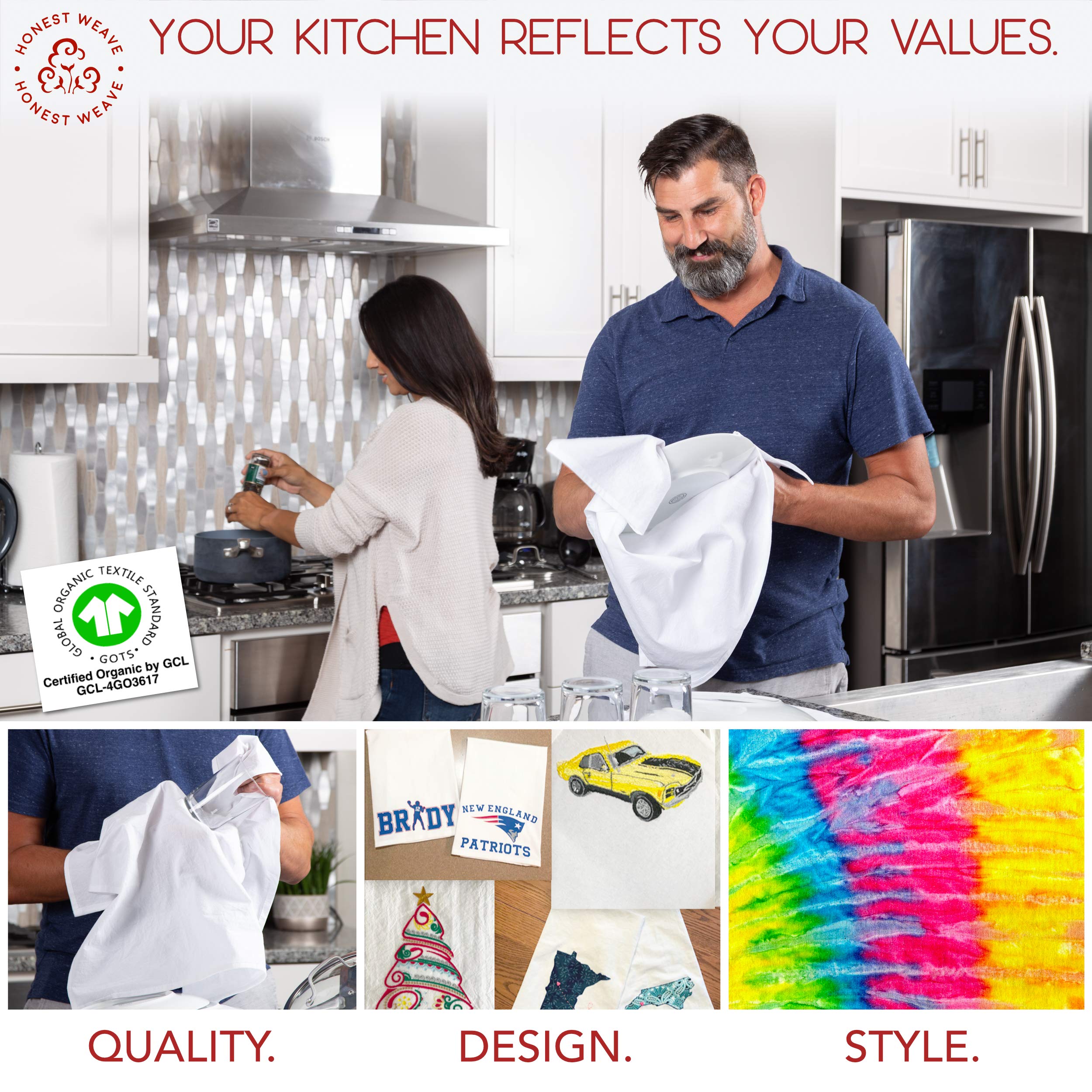 HONEST WEAVE comparaison taille contre main montrant grand format 27x27 pouces