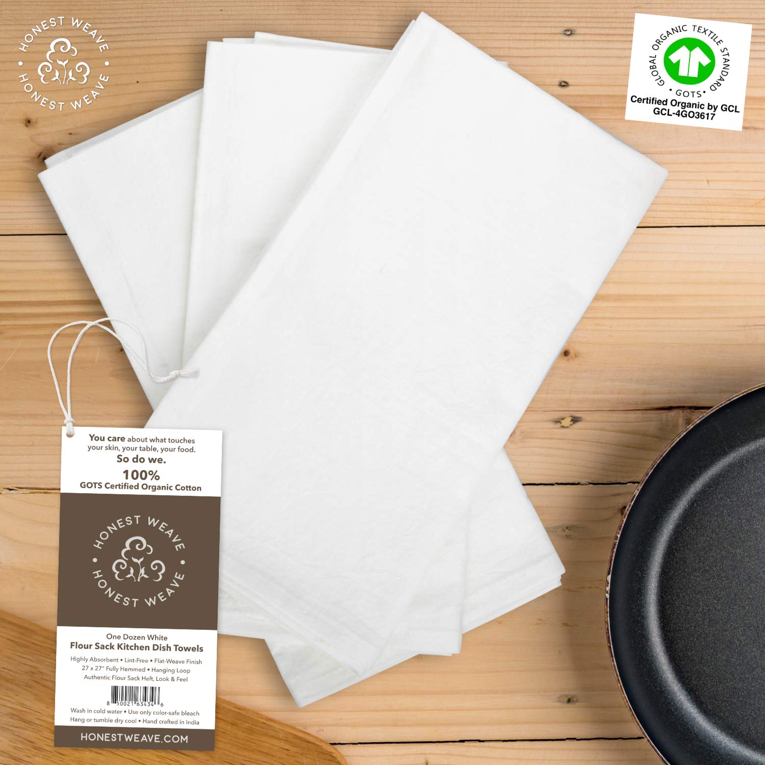 HONEST WEAVE essuyant vaisselle sans peluche pour verres et ustensiles délicats