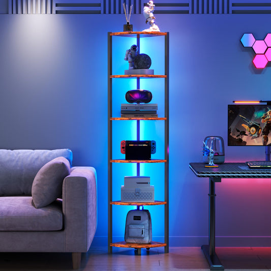 HONGOUZWL étagère d'angle vue de face montrant rangement rustique et design compact