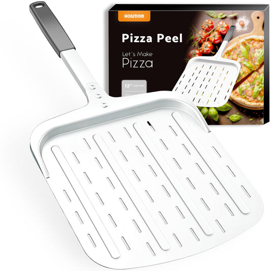 Honsdom pelle pizza face montrant grande surface pour glisser pizzas