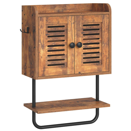 HOOBRO armoire murale face montrant rangement compact et style rustique