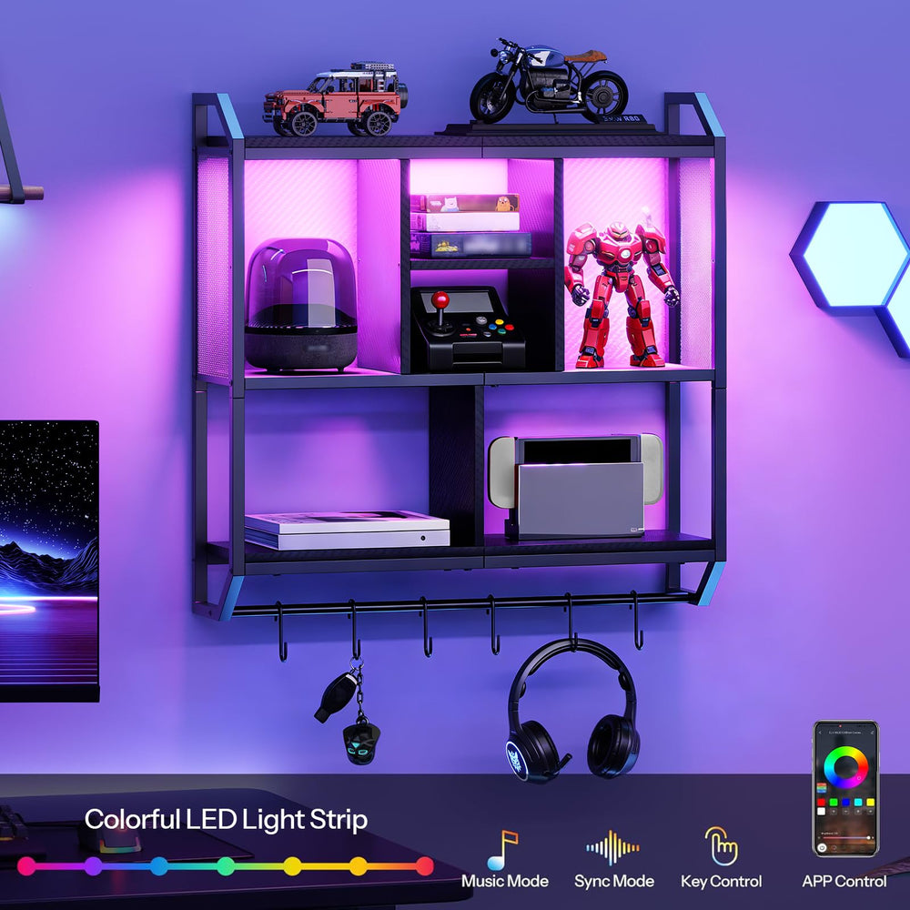 HOOBRO étagère en usage avec console et manettes, rangement optimisé